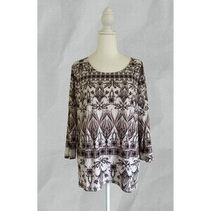 Easywear by Chico’s Blouse Beige Floral Top 3/4 Sleeve Size 2